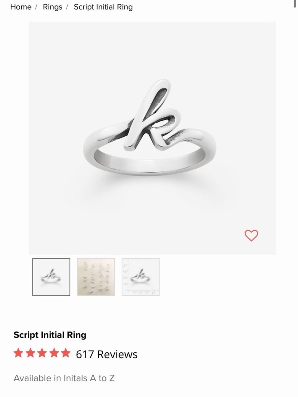 James Avery Script Initial 'k' Ring - Silver